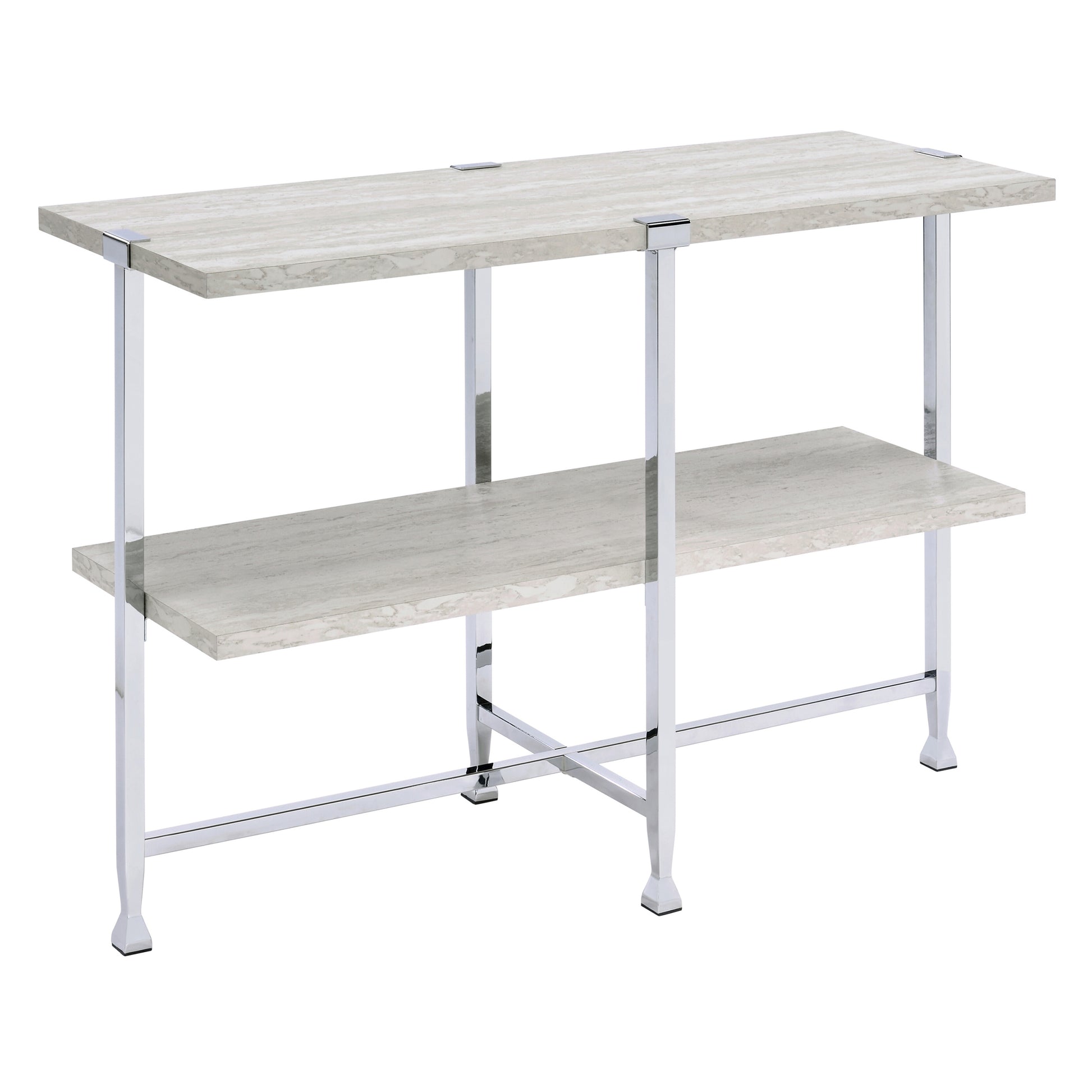 White Oak And Chrome Sofa Table With 1 Shelf Oak Modern Shelves Rectangular Wood Metal
