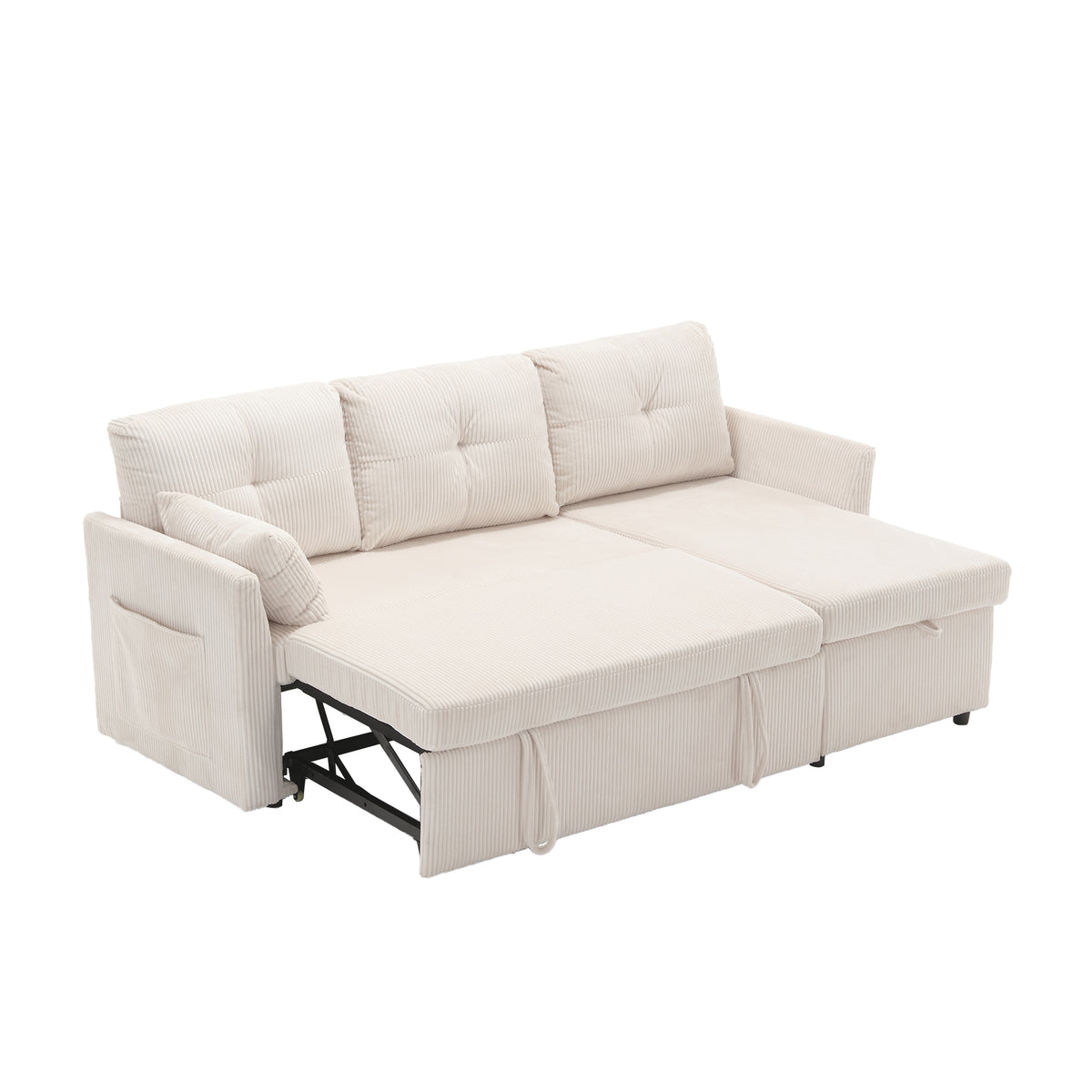 United We Win Furniture, Modular L Shaped Sofa, Modular Long Sofa With Reversible Chaise Lounge, Sofa Bed, Sleeper Sofa, Modular Sofa Combination With Storage Seats. Beige Velvet 3 Seat