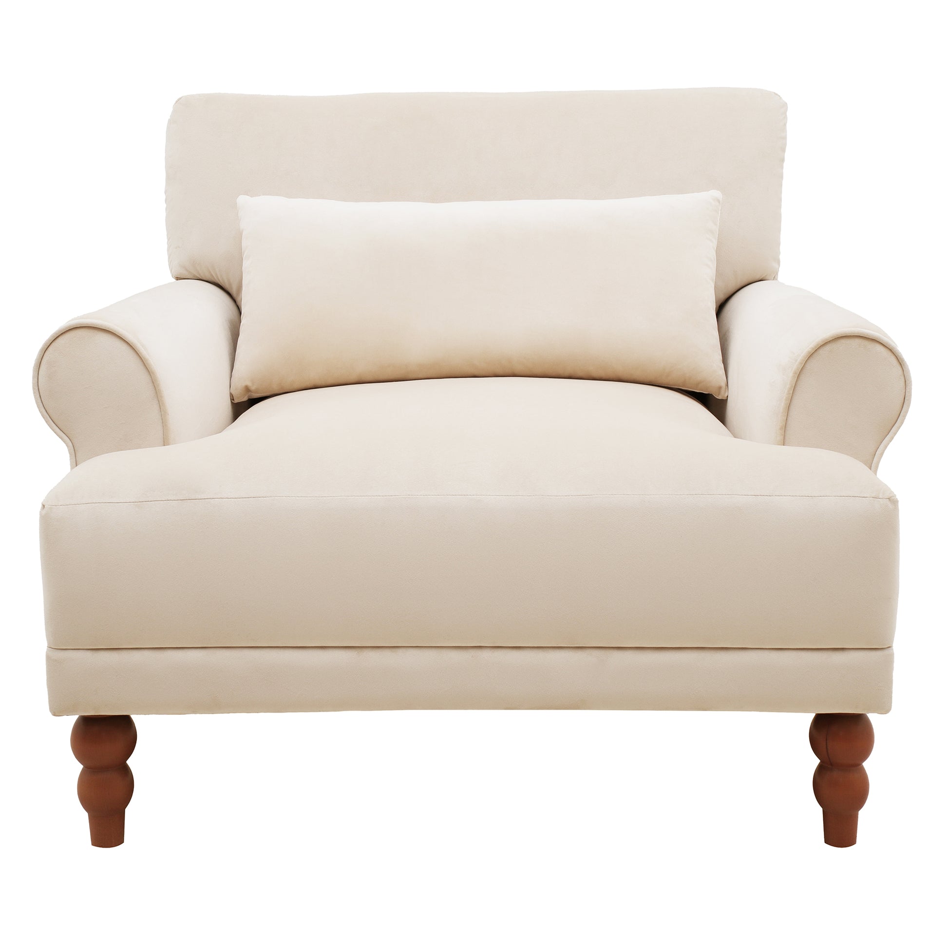 Mirod Elegant Circular Armrests, Ergonomic Lumbar Support, Vintage Roman Column Legs, Luxurious Large Size, Enhances Living Room Aesthetics, For Living Room,Bedroom And Study Beige Velvet