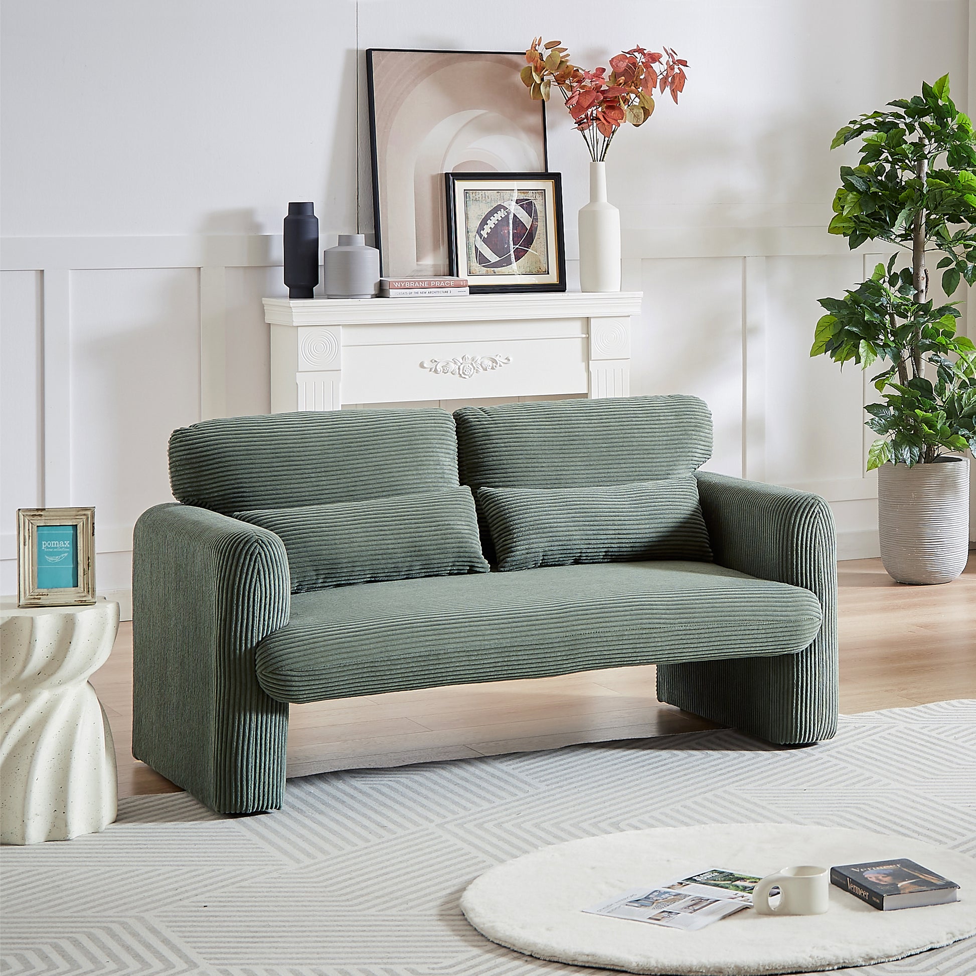 60"Corduroy Fabric Sofa, Modern Lounge Chairs Loveseat Sofa With Support Pillow, For Apartment, Office, Living Room & Bedroom Green Corduroy 2 Seat