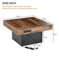 31.4'' X 31.4'' Farmhouse Coffee Table With 2 Usb Ports And Outlets, Brown Spliced Wood Grain Center Table With Led Light, Rustic Cocktail Table With Charging Station For Living Room, Black Black Primary Living Space Square Particle Board