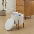 Modern Round Storage Ottoman, Ottoman Foot Stools With Metal Base, Ottoman Footstool With Removable Lid Storage Ottoman For Living Room, Bedroom, Makeup Room White White Upholstered
