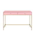 Pink High Gloss And Gold 2 Drawer Writing Desk Pink Writting Desk Office Rectangular Drawers Wood Metal