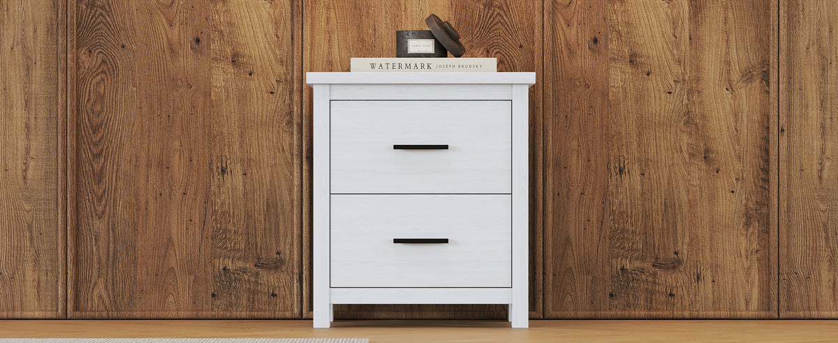 Vintage Two Drawer Wooden Nightstand, Simple And Generous, Large Storage Space,White White Particle Board Mdf