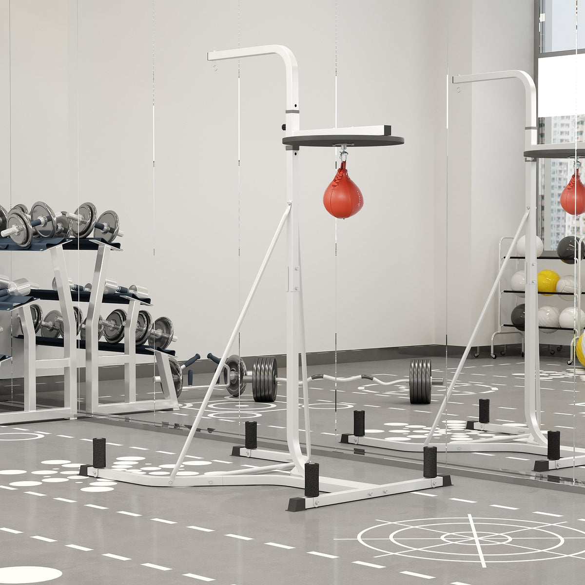 Soozier 2 In 1 Punching Bag Stand, Adjustable Height Heavy Bag Stand With Weighted Base And Speed Bag, Freestanding For Home Gym White Steel