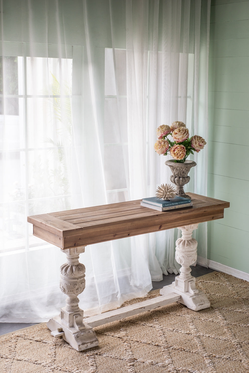 59X18X32" Alcott Buffet Table Brown Antique White Boho,European,Farmhouse,French Country,Rustic Solid Wood Mdf