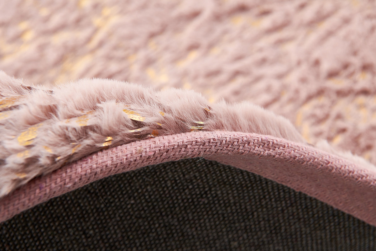 Luxury Machine Washable Dust Pink Abstract Gold Gilded Chinchilla Faux Fur Area Rug Dusty Rose Polyester