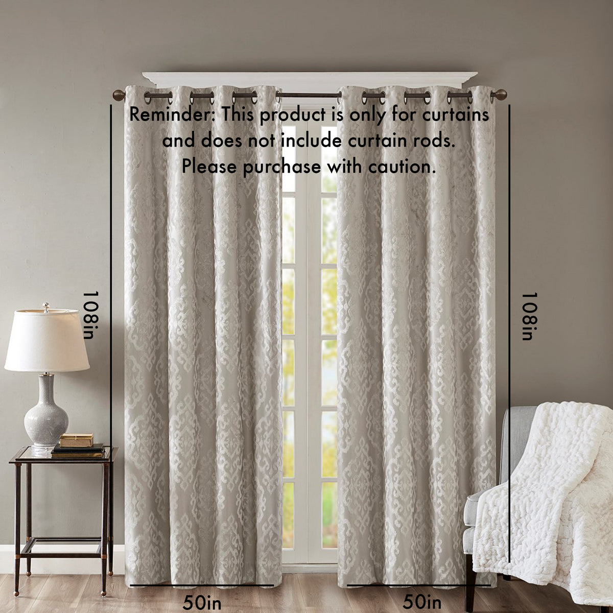 Knitted Jacquard Da Total Blackout Grommet Top Curtain Panel Only 1 Pc Panel Silver Polyester