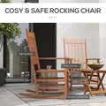 Outsunny Outdoor Rocking Chair Set Of 2 With Side Table, Patio Wooden Rocking Chair With Smooth Armrests, High Back For Garden, Balcony, Porch, Supports Up To 352 Lbs., Teak Natural Wood