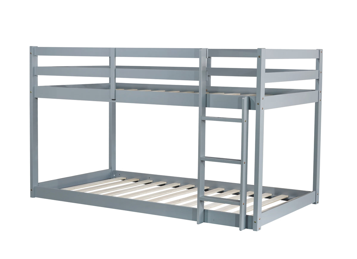 Solid Woodensolid Rubber Wooden Twin Over Twin Loft Bed With Ladder ,Upper And Bottom Bed Platforms Crafted With Strengthened Slats ,Grey Twin Grey Rubber Wood