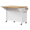 K&K 52'' Kitchen Island With Drop Leaf, Embossed Texture Kitchen Island On Wheels With Spice Rack, Towel Rack, 2 Doors And 5 Drawers, Kitchen Storage Cart With Adjustable Shelf For Kitchen, White
