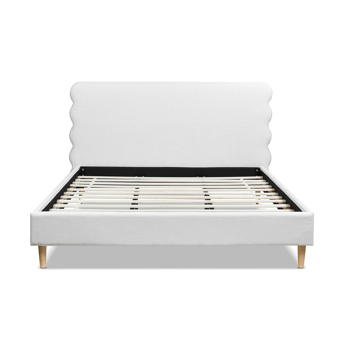 Stockholm Modern Wavy Headboard Platform Bed, King, Antique White Polyester Box Spring Not Required King Antique White Wood Foam Polyester Polyester