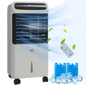 Homcom 32" Evaporative Air Cooler With 3.2 Gal Water Tank, 60 Oscillating, 3 In 1 Ice Cooling Fan, Portable Swamp Cooler With Humidifier For Home Office, 3 Modes, 3 Speeds, 12H Timer, Remote, Gray