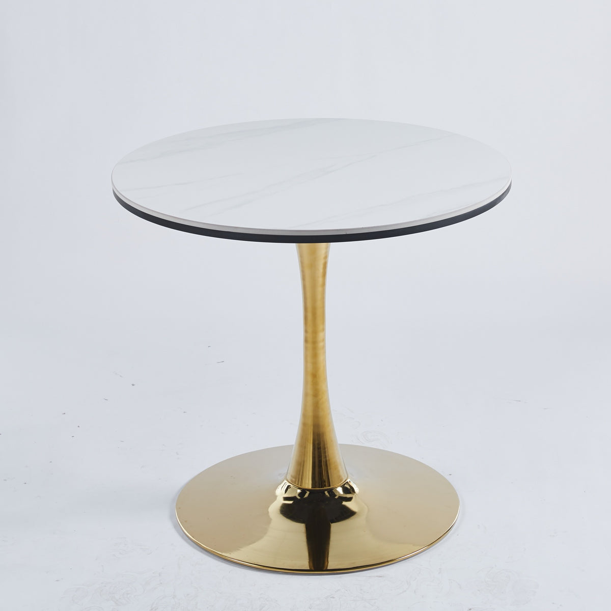31.5"Golden And White Tulip Table Mid Century Dining Table For 2 4 People With Round Mdf Table Top, Pedestal Dining Table, End Table Leisure Coffee Table,Ceramic And Mdf Top Golden Mdf