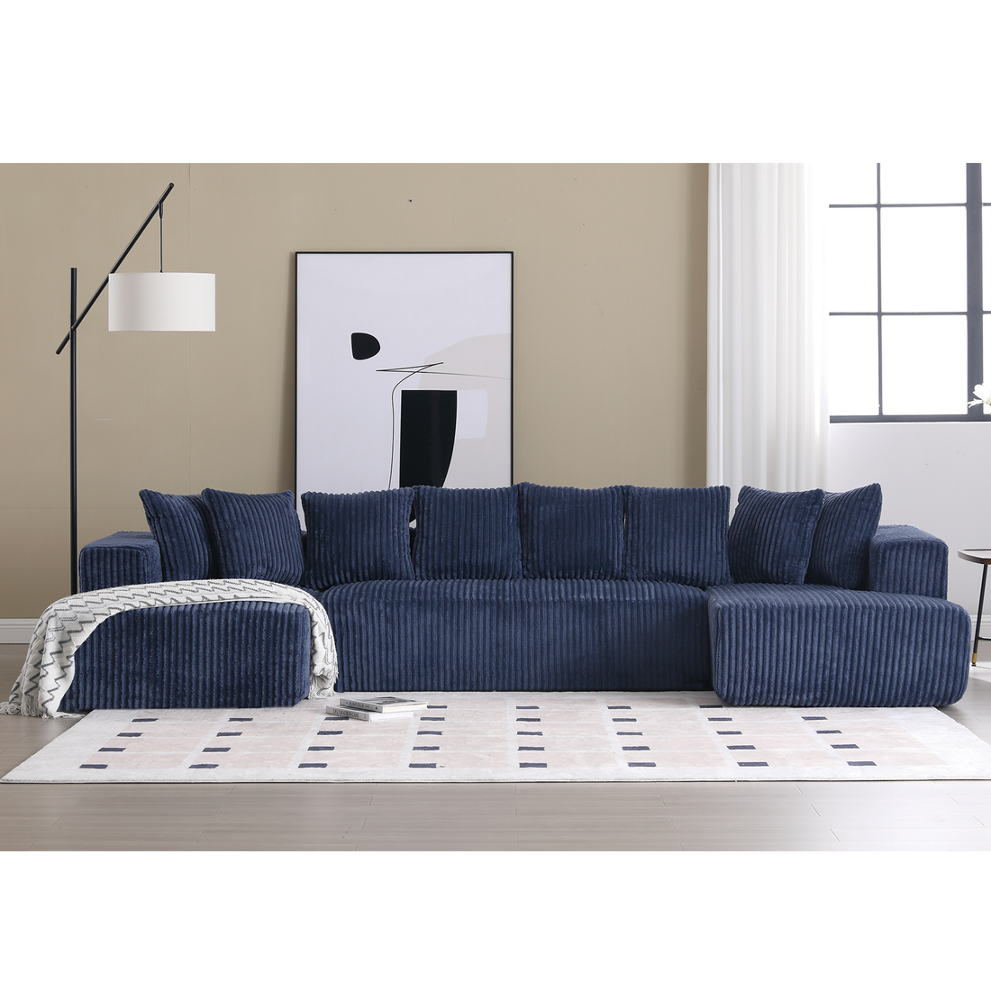 Arrived 131'' Modular Sectional Couch, U Shaped Sofachaise Lounge, Striped Fabric,Upholstered 4 Seater Couch For Living Room, Bedroom, Free Combination Sofa Corduroy , Blue Blue Polyester Primary Living Space Soft Modern Square Arms Foam Upholstered 4