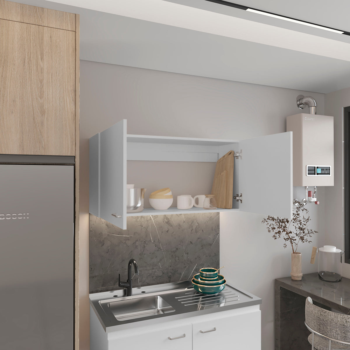 Napoles 39" W Double Door Wall Cabinet White White Primary Living Space Modern Particle Board