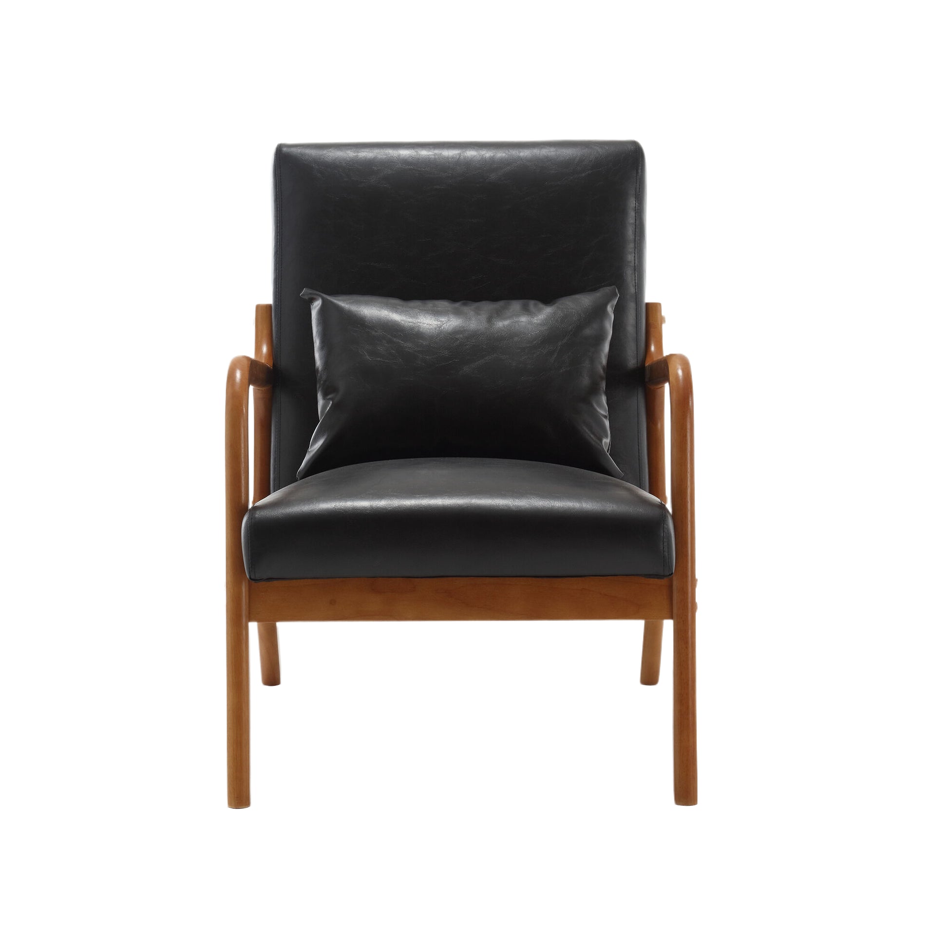 Coolmore Modern Accent Chair, Solid Wood Padding Lounge Armchairs With One Pillow For Living Room, Bedroom, Guest Room Black Pu Black Pu Brown Primary Living Space Modern Rubberwood Foam Pu Leather
