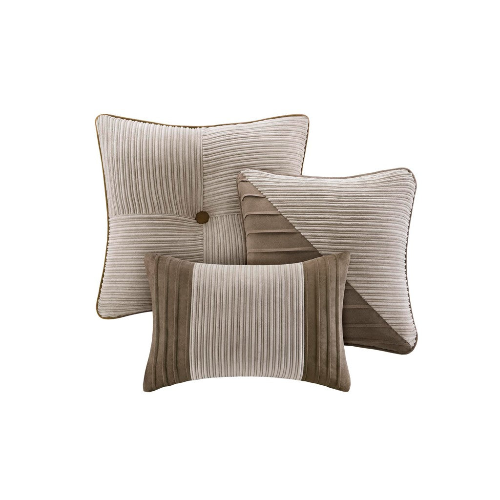 7 Piece Micro Corduroy Comforter Set Taupe Queen Queen Taupe Polyester