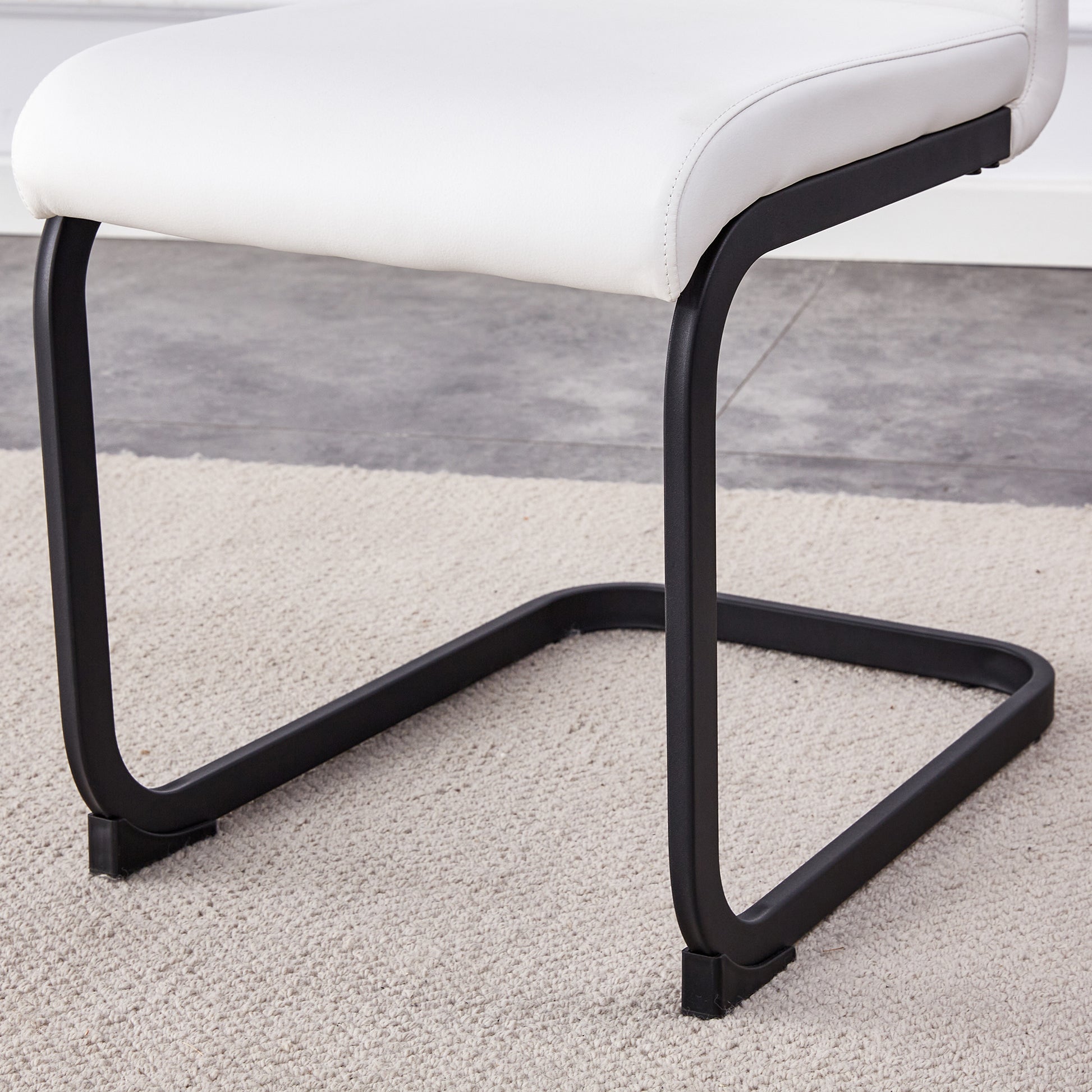 Table And Chair Set, Modern Dining Table, Black Tabletop And Black Mdf Leg Table, Soft And Comfortable Dining Chair, Perfect For Dinner, Meetings, Home And Office Decor White Black Mdf