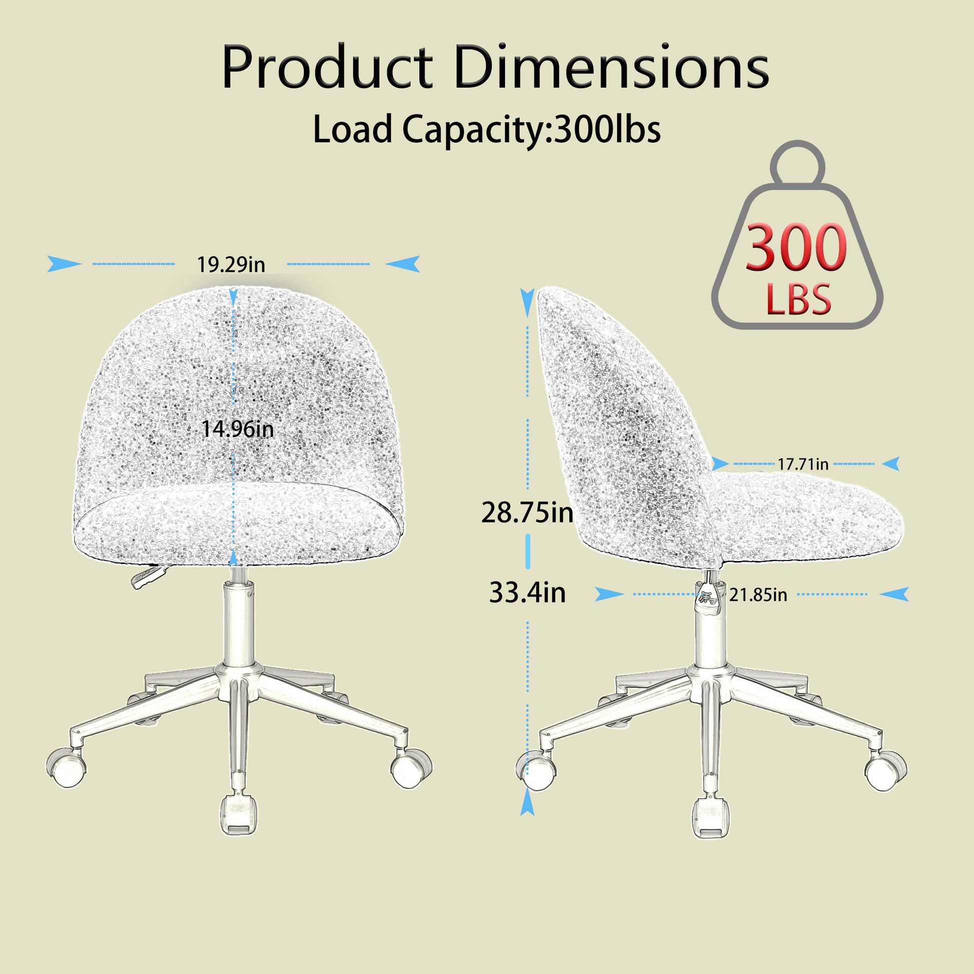 White Boucle Office Chair Desk Chair, Mid Back Adjustable Swivel Computer Chair With Black Legsmodern Upholstered Desk Chair With Wheels White Black Foam Polyester Blend