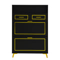 Shoe Cabinet With 2 Flip Drawers, 2 Slide Drawers And 1 Shelf, Modern Free Standing Shoe Rack For Heels,Sneakers, Slippers,Shoe Storage Cabinet For Entryway, Hallway, Living Room, Black Black Mdf