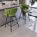 Bar Chair Linen Woven Bar Stool Set Of 2,Black Legs Barstools No Adjustable Kitchen Island Chairs,360 Swivel Bar Stools Upholstered Bar Chair Counter Stool Arm Chairs With Back Footrest, Green Metal Green Kitchen Dining Chairs Foam Linen