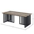 Antique Oak And Black Coffee Table With Metal Base Oak Primary Living Space Industrial Round Wood Metal Pedestal