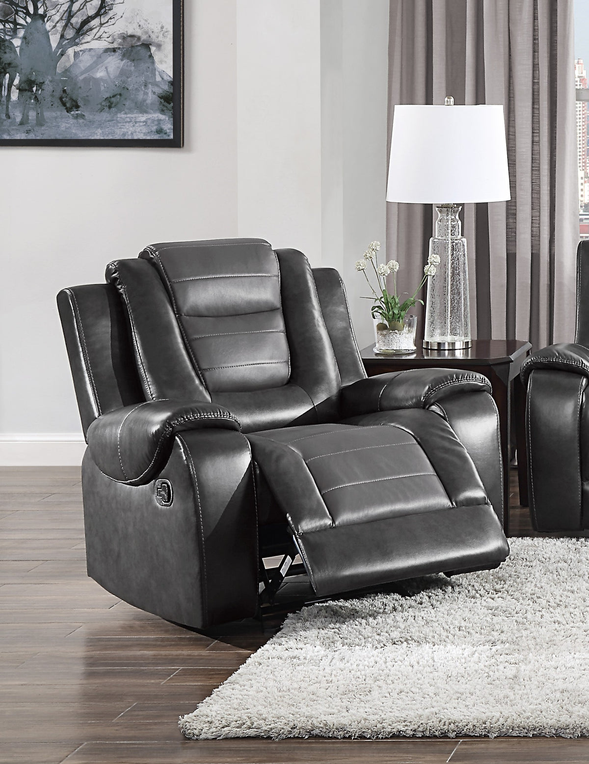 Modern Luxury Living Room Sofa Set 3Pc Reclining Sofa Loveseat Glider Reclining Chair Formal Furniture Premium Faux Leather Upholstery Comfortable Two Tone Gray Finish Dark Gray,Light Gray Faux Leather Wood Primary Living Space Luxury,Modern