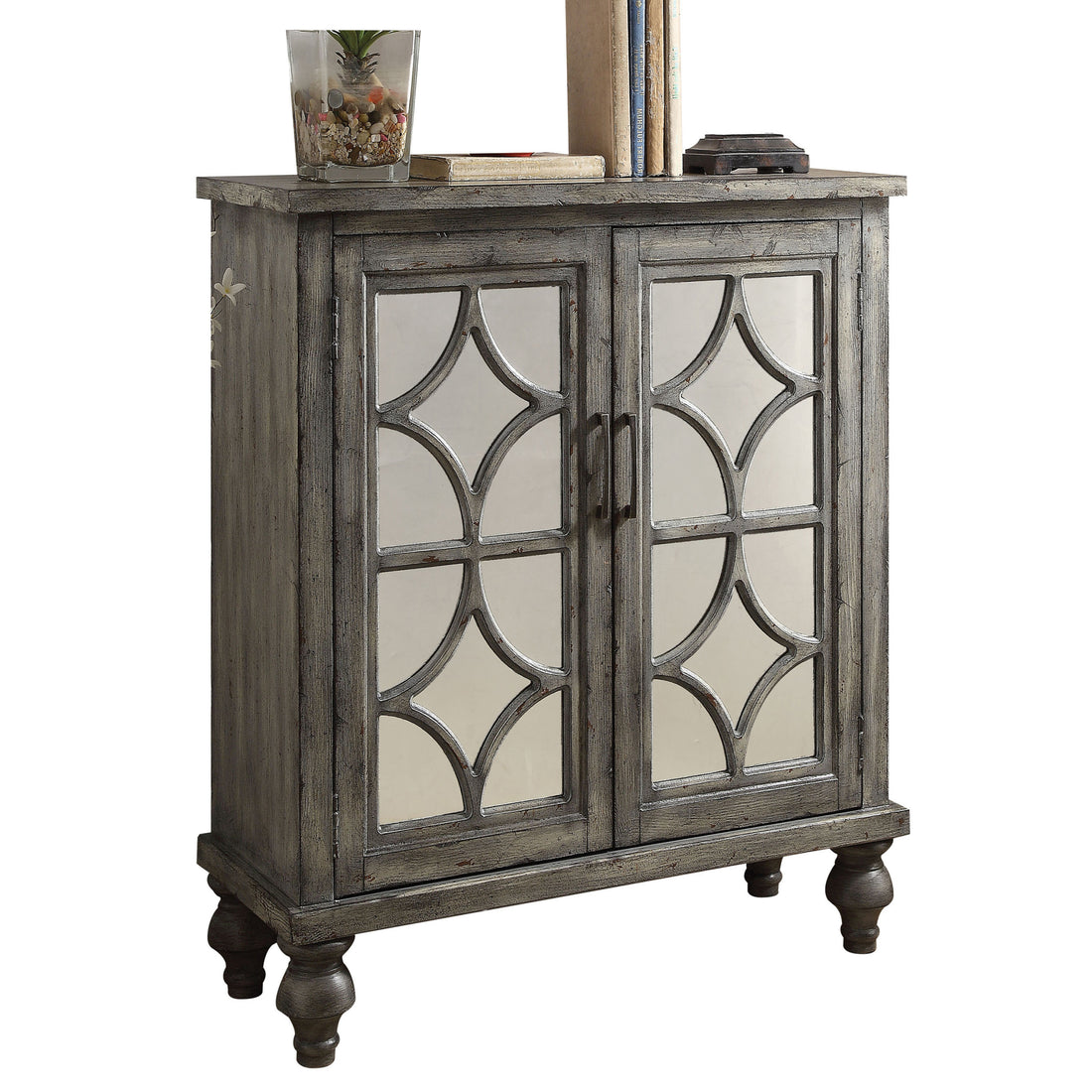 Weathered Grey 2 Door Console Table Grey Primary Living Space Modern Rubberwood Drawers Rectangular Wood