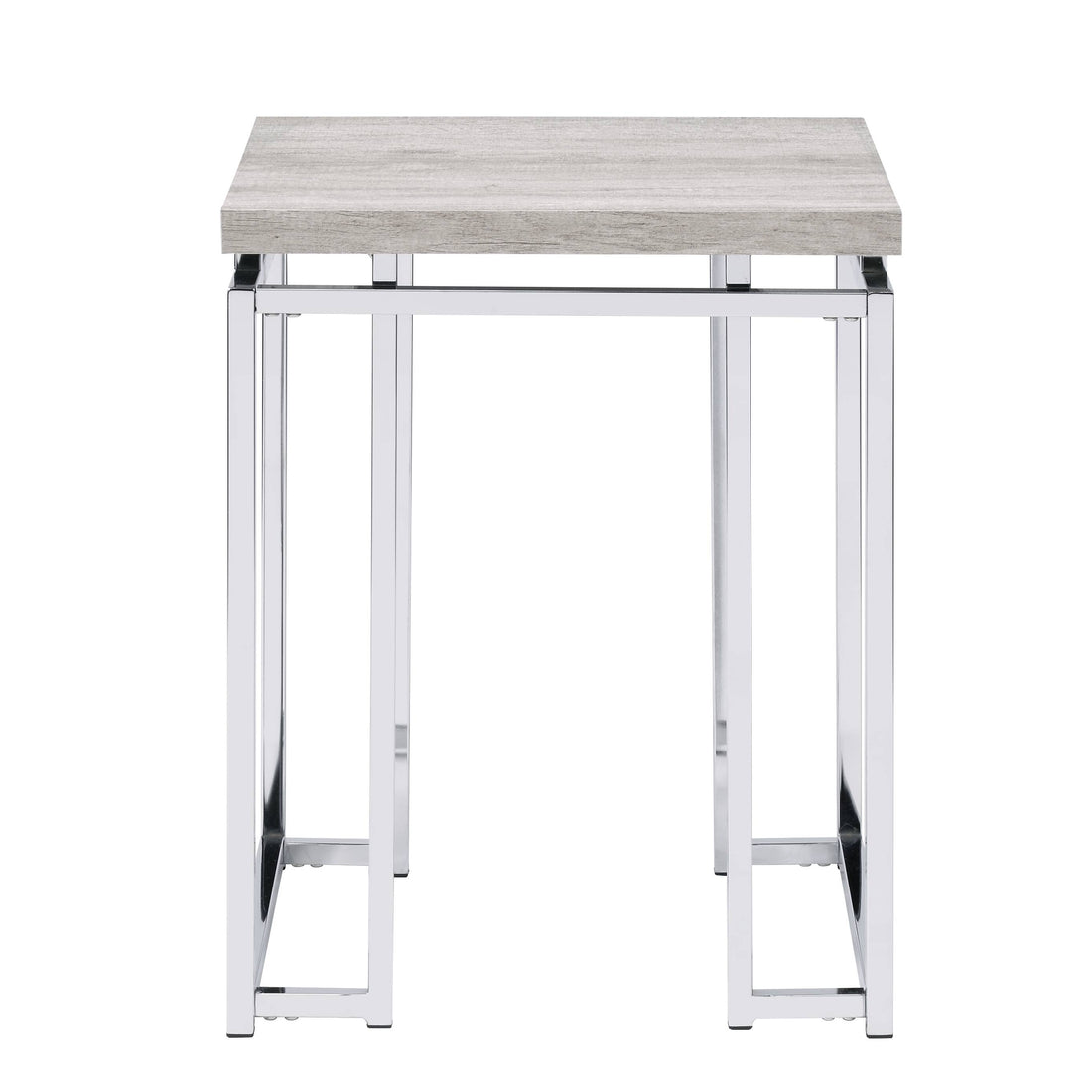 Natural Oak And Chrome End Table With Metal Sled Base Oak Primary Living Space Modern Square Wood Metal Sled