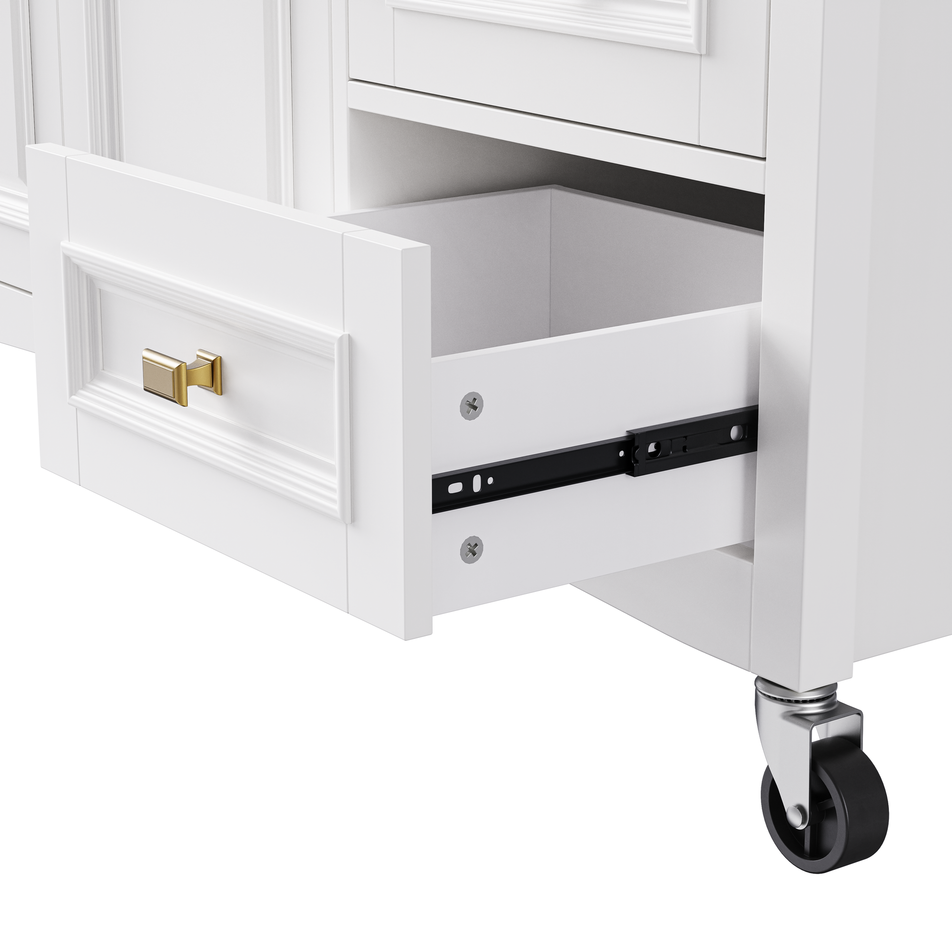 K&K 52'' Kitchen Island With Drop Leaf, Embossed Texture Kitchen Island On Wheels With Spice Rack, Towel Rack, 2 Doors And 5 Drawers, Kitchen Storage Cart With Adjustable Shelf For Kitchen, White