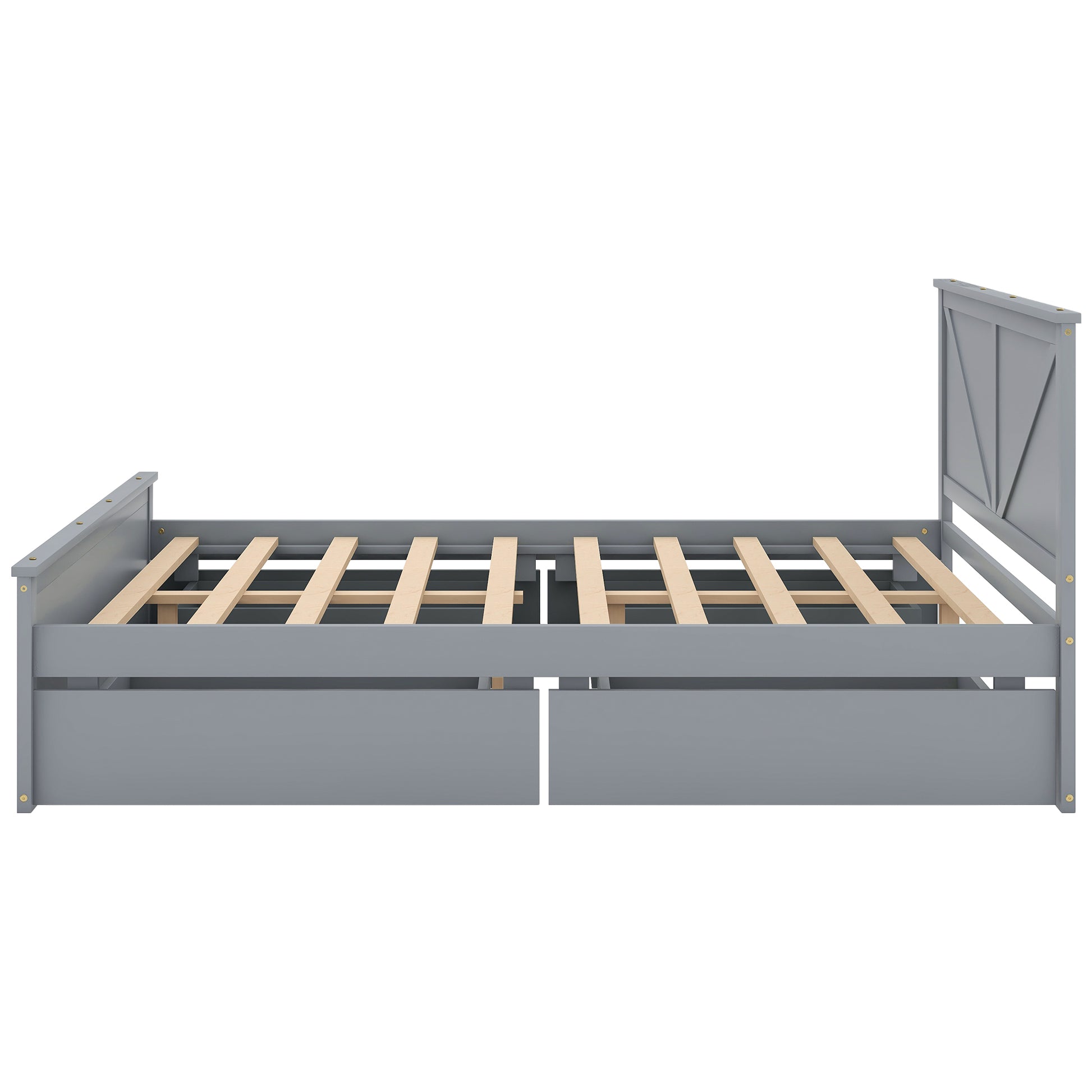 Queen Size Wooden Platform Bed With Four Storage Drawers And Support Legs, Gray Queen Gray Pine