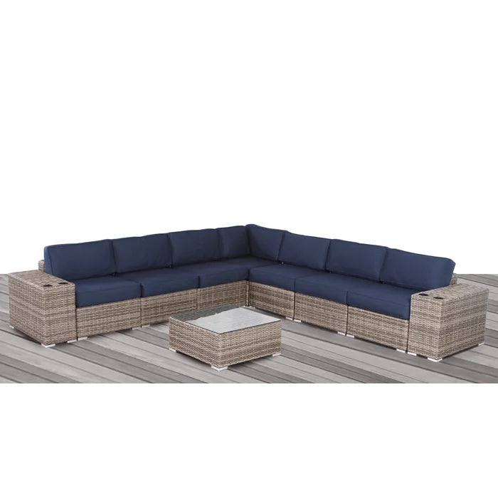 Stylish Rattan Wicker Fully Assembled 6 Person Seating Group With Premium Sunbrella Cushions Perfect For Outdoor Entertaining Dark Gray,Navy Blue Wicker