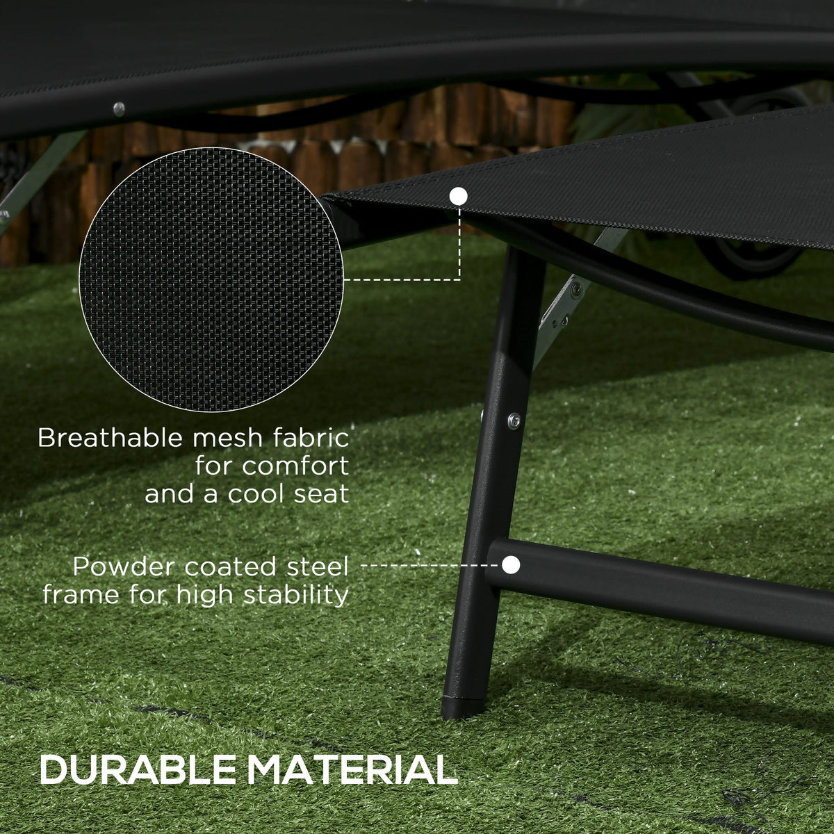 Outsunny Chaise Lounge Outdoor, 2 Piece Lounge Chair With Wheels, Tanning Chair With 5 Adjustable Positions For Patio, Beach, Yard, Pool, Black Black Fabric