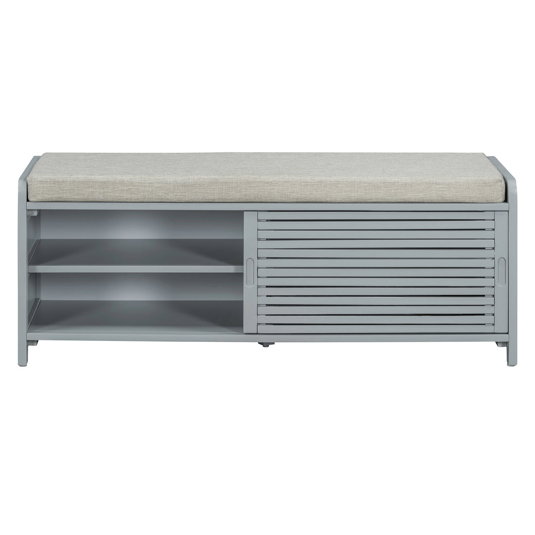 Distressed Shutter Storage Bench With Acacia Veneer For Retro Charm For Living Room, Entryway Grey Grey Mdf