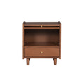 Wooden Nightstand With Rattan Woven Storage Cabinet And 1 Drawer, Exquisite Elegance With Natural Storage Solutions For Bedroom, Walnut Walnut 1 Drawer Wood