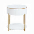 White High Gloss And Gold End Table With Metal Leg White Gold Primary Living Space Drawers Rectangular Wood Metal