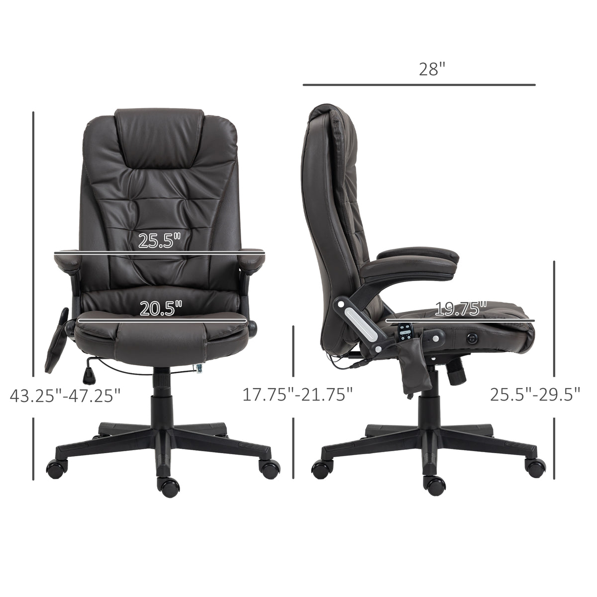 Homcom High Back Vibration Massage Office Chair With 6 Vibration Points, Heated Reclining Pu Leather Computer Chair With Armrest And Remote, Dark Brown Brown Pu