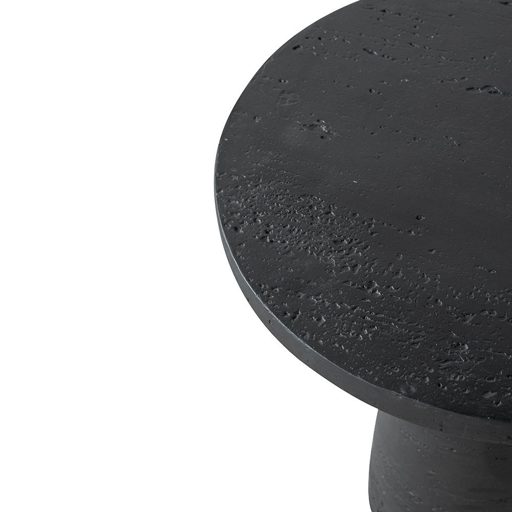 22X22X25.5" Black Round Side Table With Pedestal Base Black Magnesium Oxide