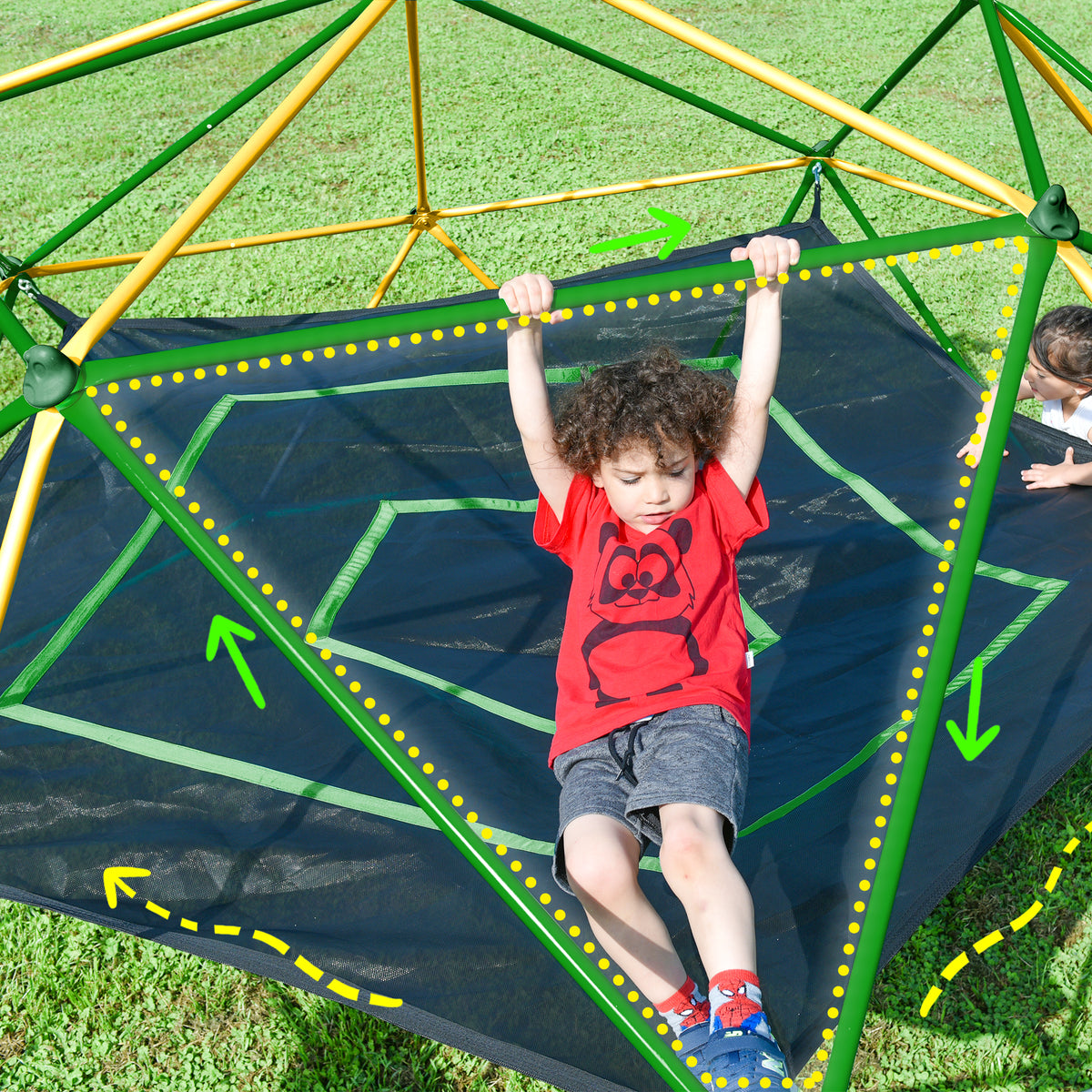 13Ft Geometric Dome Climber Play Center, Kids Climbing Dome Tower With Hammock, Rust & Uv Resistant Steel Supporting 1000 Lbs Yellow Metal