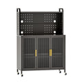 Carbon Steel Kitchen Storage Cabinets, Microwave Stand, Bakers Racks For Kitchens With Storage, Microwave Cart, Transparent Flap Door Design Kitchen Storage Shelves Free Screws 4 Tiers Dark Grey Grey Kitchen American Design Carbon Steel Metal