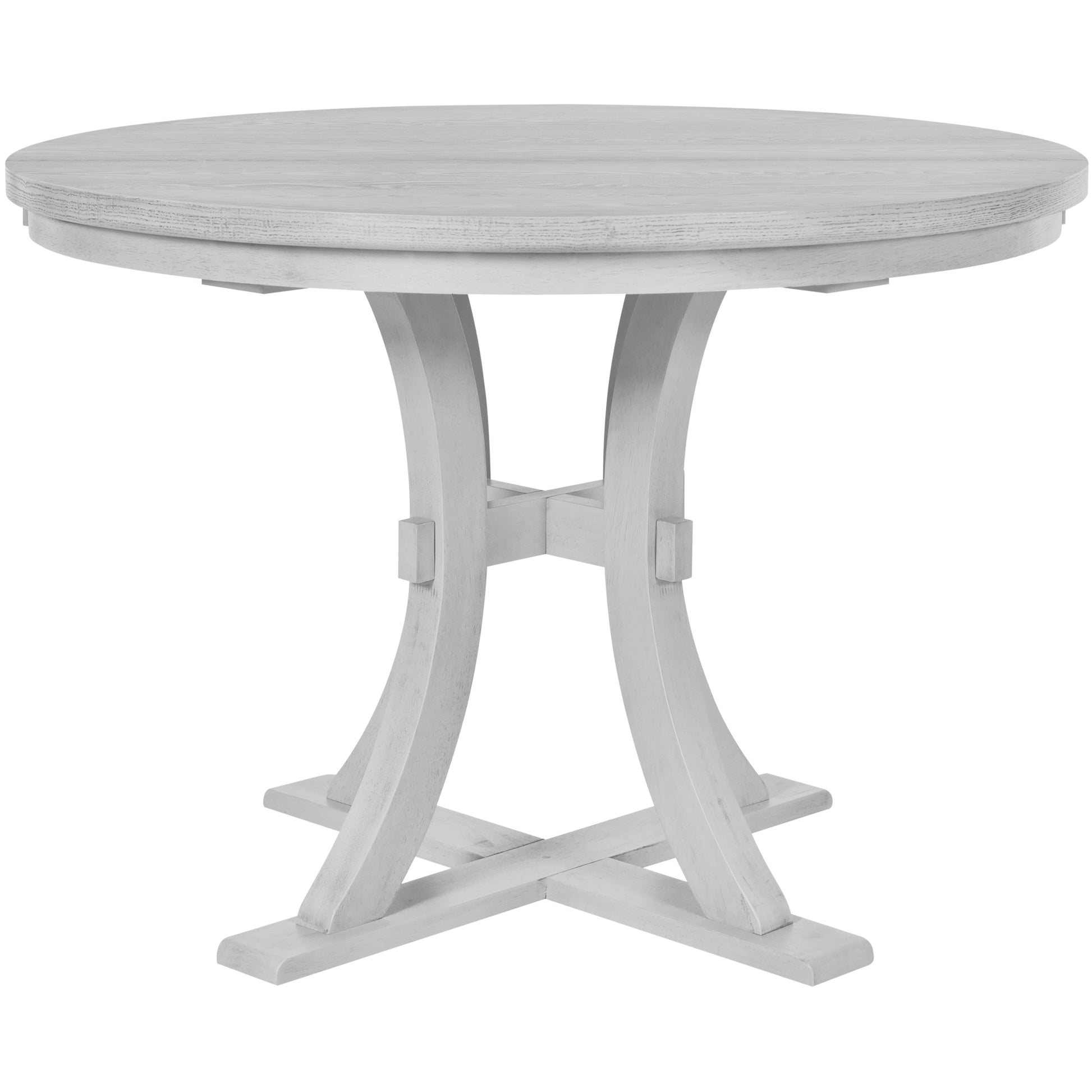 5 Piece Rustic Round Pedestal Extendable Dining Table Set With 15.7" Removable Leaf And Simple Dining Chirs For Small Places, Gray Gray Wood Dining Room Extendable Rubberwood Oval Dining Table With Chair Wood Wood Gray Seats 4 Removable Leaf Farmhouse