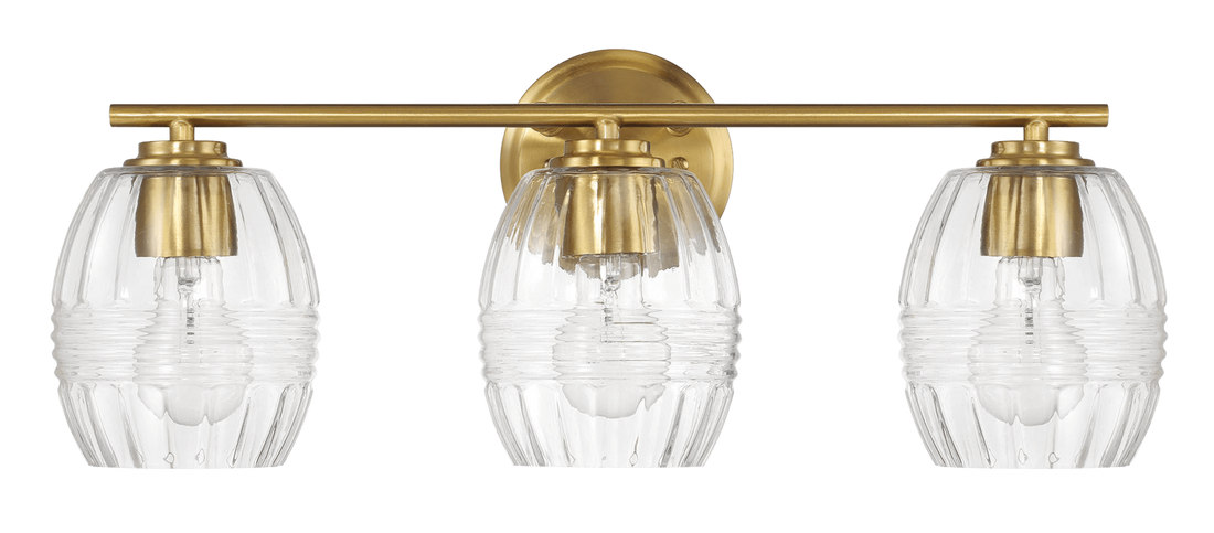 Luster Three Lights Vanity With Clear Glass For Bathrooms Above Mirror Wall Lamp Satin Brass Clear,Gold Brass,Glass,Metal