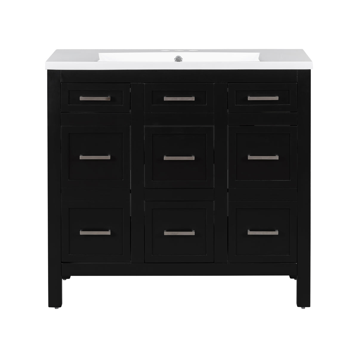 36" Bathroom Vanity Cabinet With Resin Integrated Sink 4 Drawers, 2 Doors Black Bathroom Solid Wood Mdf Resin
