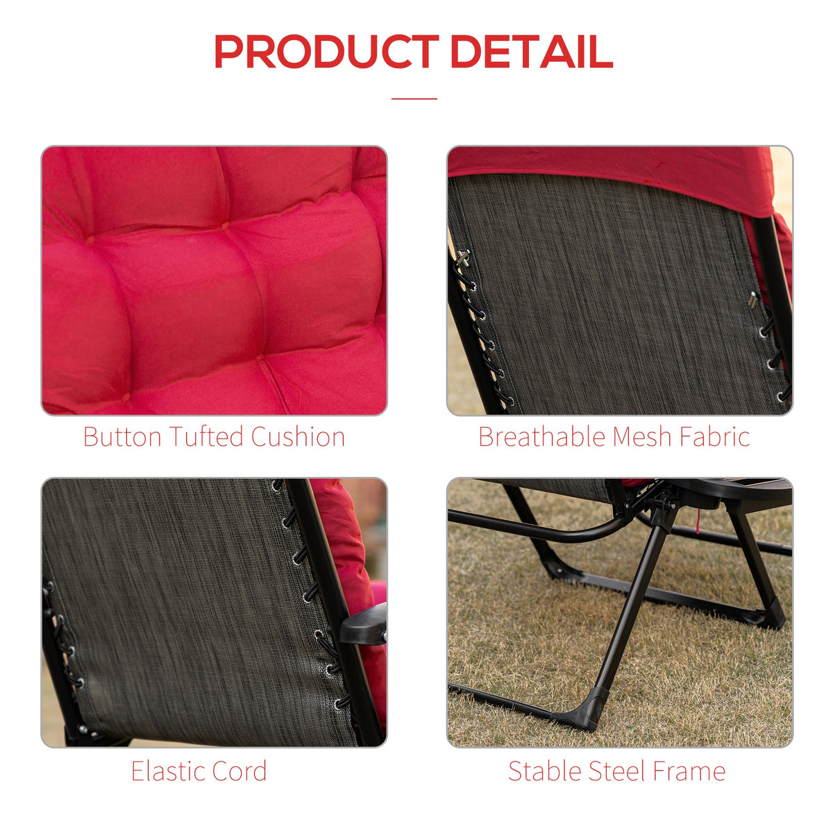 Outsunny Zero Gravity Chair, Folding Reclining Lounge Chair With Padded Cushion, Side Tray For Indoor And Outdoor, Supports Up To 264 Lbs., Red Red Steel