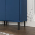 Tall Storage Show Cabinet With 2 Glass Display Door & 2 Doors, Tall Kitchen Pantry Cabinet With Gold Handles, Modern Cabinet Freestanding For Bathroom, Dining Living Room, Blue Blue Mdf