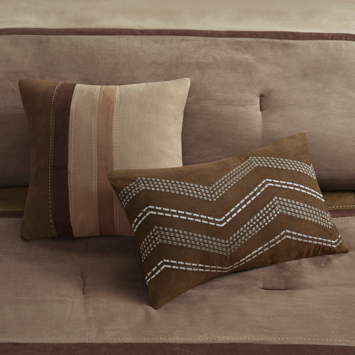 7 Piece Faux Suede Comforter Set Brown Cal King California King Brown Polyester