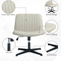 Homcom Wide Office Chair, Armless Office Desk Chair, Computer Fabric Vanity Chair With Adjustable Height, Beige Beige Polyester