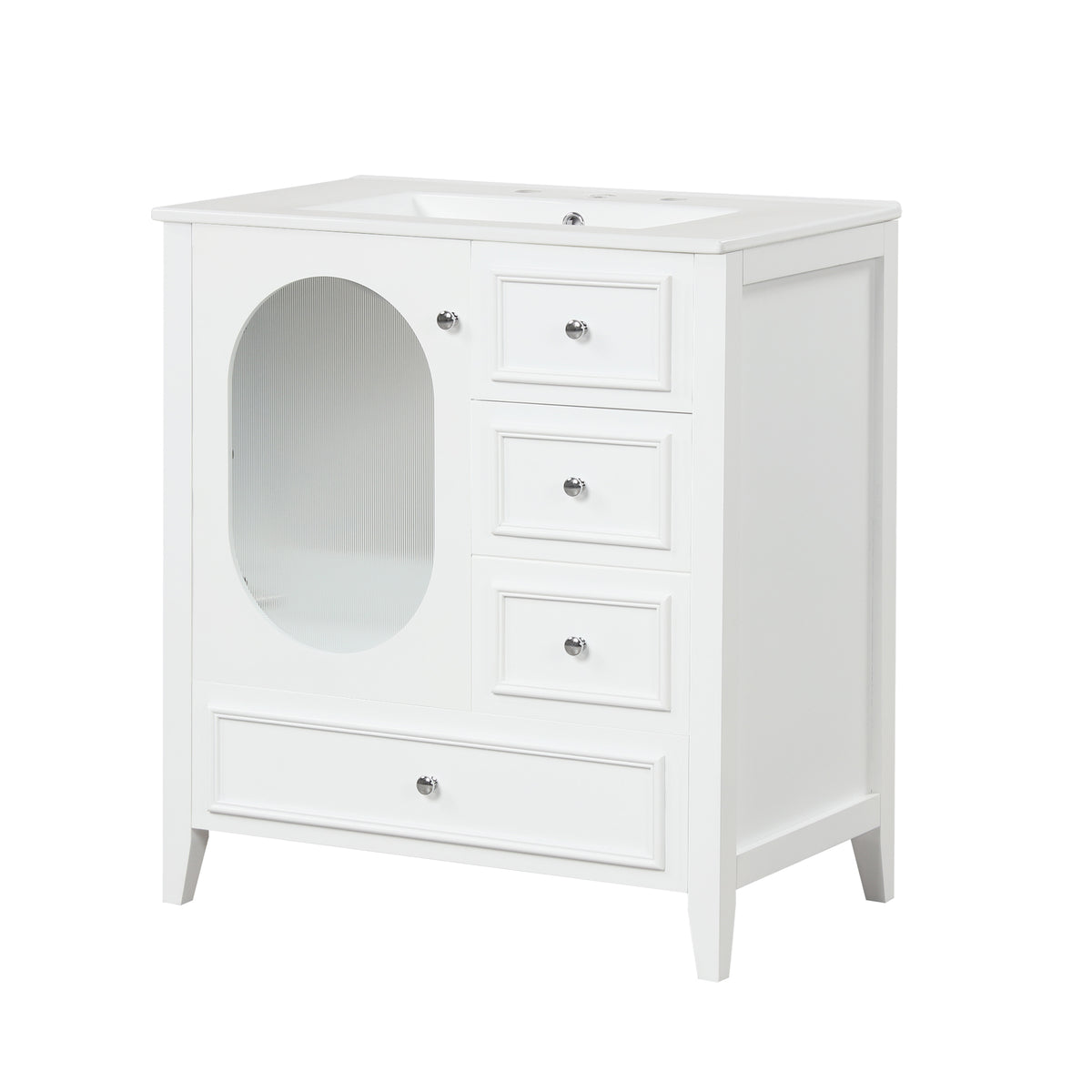 30" Bathroom Vanity With Sink, Bathroom Vanity Cabinet With Three Drawers And Door, Solid Wood And Mdf, White White Solid Wood Mdf