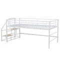 Mid Loft Bed With Storage Stairs, Twin, White Twin White Mdf Metal